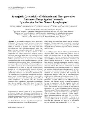 Synergistic Cytotoxicity of Melatonin and New-Generation Anticancer
