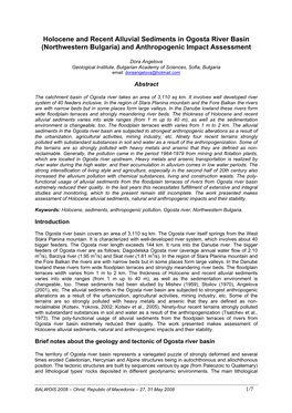 Holocene and Recent Alluvial Sediments in Ogosta River Basin (Northwestern Bulgaria) and Anthropogenic Impact Assessment