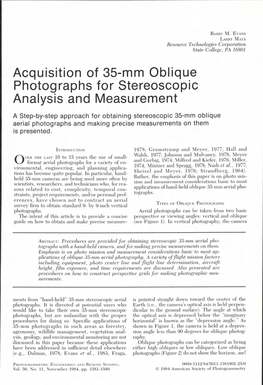 Acquisition of 35-Mm Oblique Photographs for Stereoscopic Analysis and Measurement