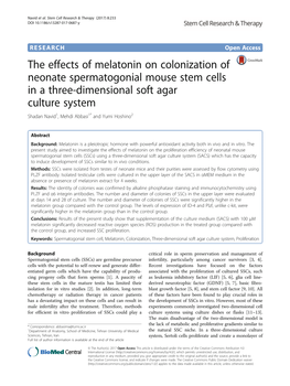 The Effects of Melatonin on Colonization of Neonate Spermatogonial Mouse Stem Cells in a Three-Dimensional Soft Agar Culture