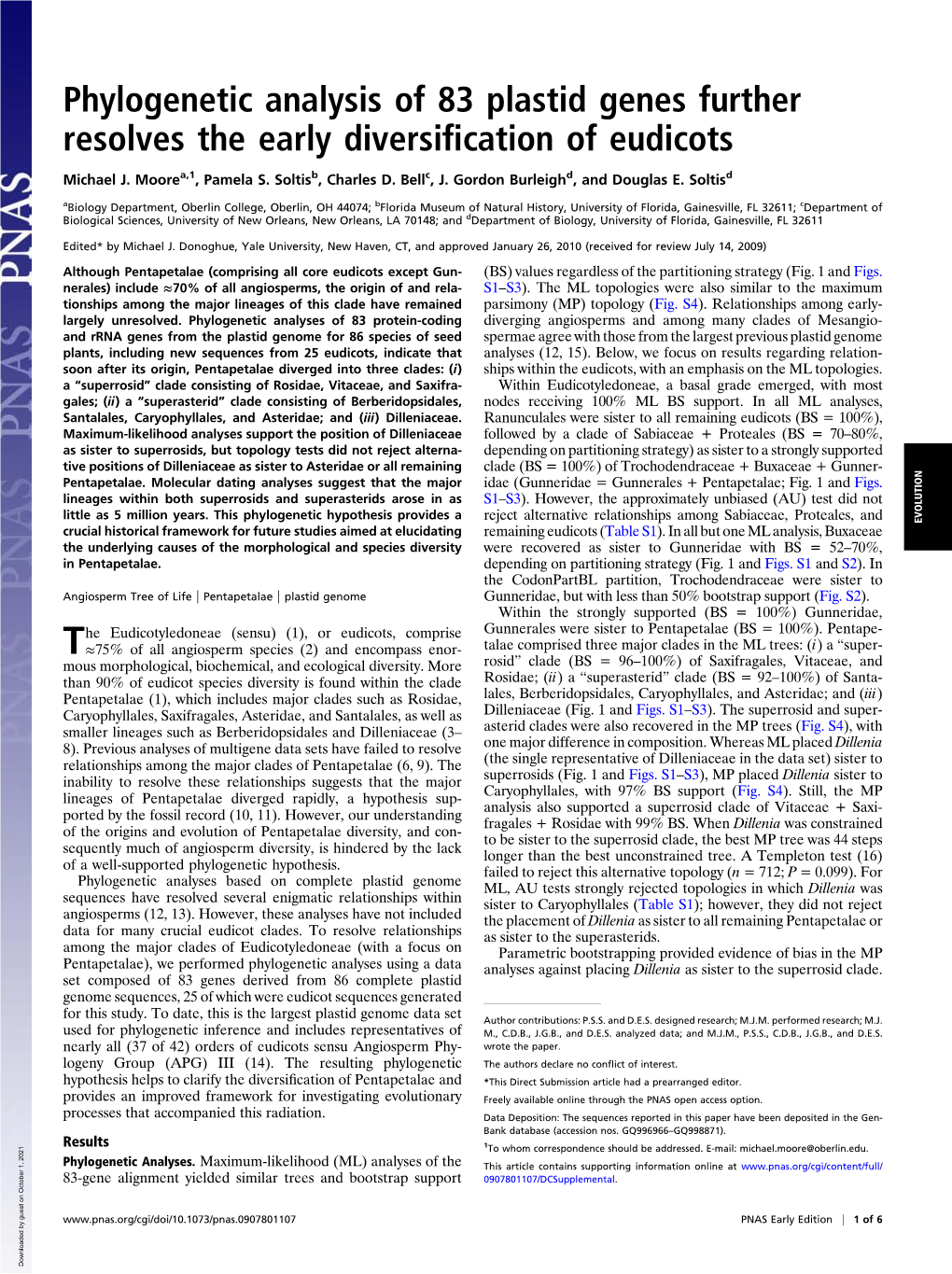 Phylogenetic Analysis of 83 Plastid Genes Further Resolves the Early Diversiﬁcation of Eudicots