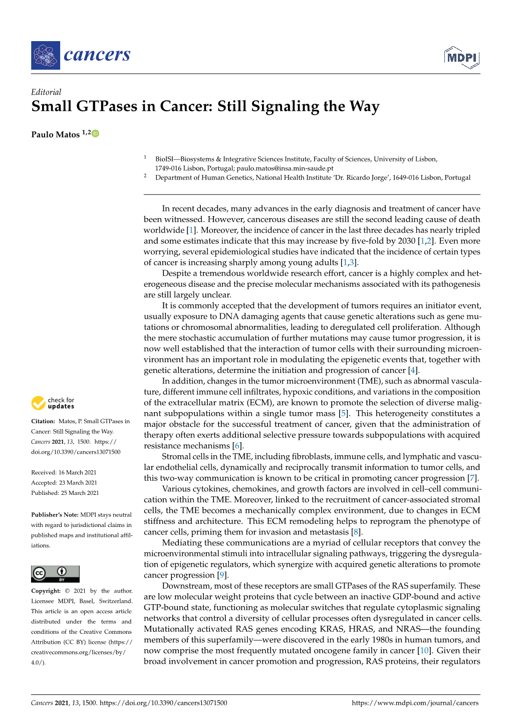 Small Gtpases in Cancer: Still Signaling the Way