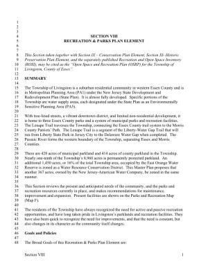 Section VIII 1 1 2 3 SECTION VIII 4 RECREATION & PARKS PLAN