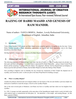 Razing of Babri Masjid and Genesis of Ram Mandir