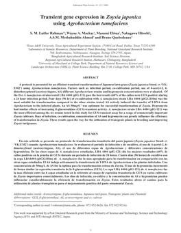 Transient Gene Expression in Zoysia Japonica Using Agrobacterium Tumefaciens