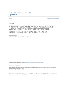 A SURVEY and USE-WEAR ANALYSIS of WICKLIFFE THICK POTTERY in the SOUTHEASTERN UNITED STATES Anthony P