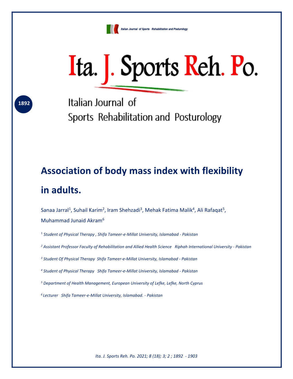 Association of Body Mass Index with Flexibility in Adults