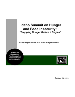 Idaho Hunger Summit Report Page 1 of 26 the Overall Top [5] Idaho Hunger Relief Priorities: 1