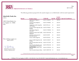 John Kelly Foods, Inc. Symbol (J-0011) Brand Product Name UKD-ID D/P/M Required Special Conditions Apricot Glace Dipped in KSAY3-J2R0P45 D KSA-D 1506 N