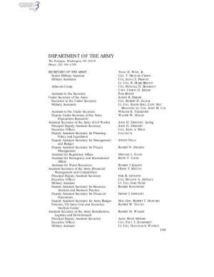 DEPARTMENT of the ARMY the Pentagon, Washington, DC 20310 Phone, 202–545–6700