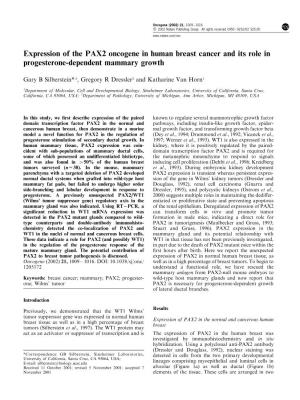 Expression of the PAX2 Oncogene in Human Breast Cancer and Its Role in Progesterone-Dependent Mammary Growth