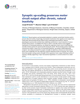 Synaptic Up-Scaling Preserves Motor Circuit Output After Chronic, Natural Inactivity Joseph M Santin1,2*, Mauricio Vallejo2, Lynn K Hartzler2