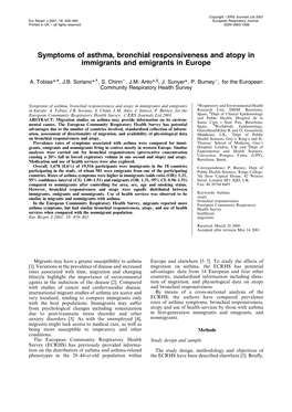 Symptoms of Asthma, Bronchial Responsiveness and Atopy in Immigrants and Emigrants in Europe