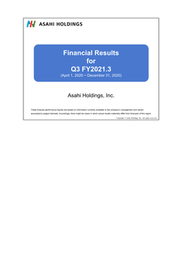 Financial Results for Q3 FY2021.3 (April 1, 2020 ~ December 31, 2020)