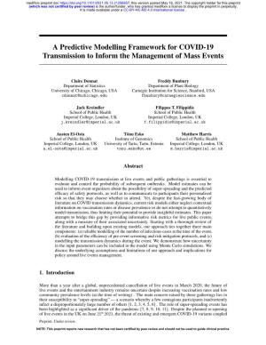 A Predictive Modelling Framework for COVID-19 Transmission to Inform the Management of Mass Events