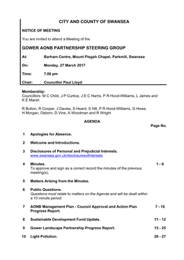 (Public Pack)Agenda Document for Gower AONB Partnership Steering