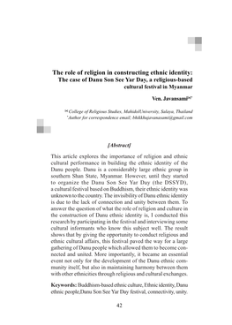 The Role of Religion in Constructing Ethnic Identity: the Case of Danu Son See Yar Day, a Religious-Based Cultural Festival in Myanmar