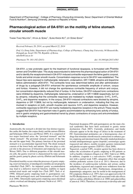 Pharmacological Action of DA-9701 on the Motility of Feline Stomach Circular Smooth Muscle