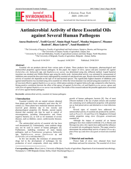 Antimicrobial Activity of Three Essential Oils Against Several Human Pathogens