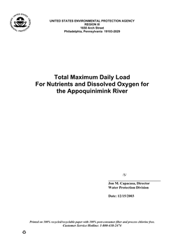 EPA Letter Establishing Tmdls for Appoquinimink River