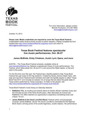 Texas Book Festival Features Spectacular Live Music Performances, Oct