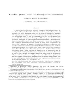 Collective Dynamic Choice: the Necessity of Time Inconsistency