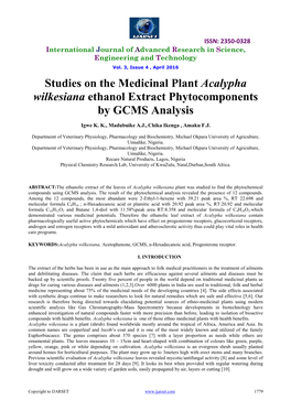 Studies on the Medicinal Plant Acalypha Wilkesiana Ethanol Extract Phytocomponents by GCMS Analysis