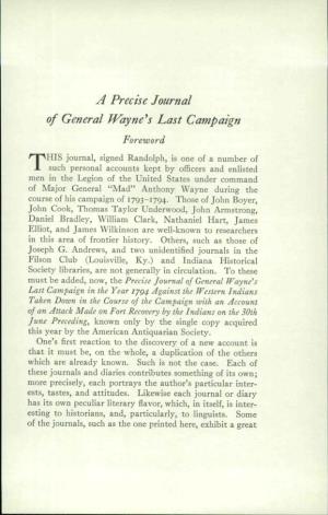 A Precise Journal of General Wayne^S Last Campaign