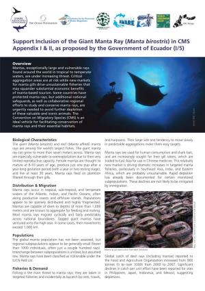 Manta Birostris) in CMS Appendix I & II, As Proposed by the Government of Ecuador (I/5)