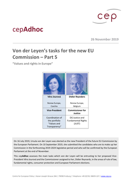 Von Der Leyen's Tasks for the New EU Commission