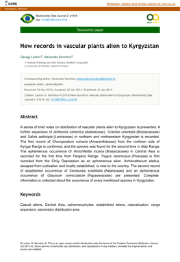 New Records in Vascular Plants Alien to Kyrgyzstan