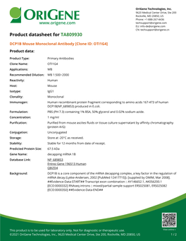 DCP1B Mouse Monoclonal Antibody [Clone ID: OTI1G4] Product Data