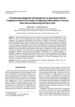 15-Hydroxyprostaglandin Dehydrogenase Is Associated with the Troglitazone-Induced Promotion of Adipocyte Differentiation in Human Bone Marrow Mesenchymal Stem Cells