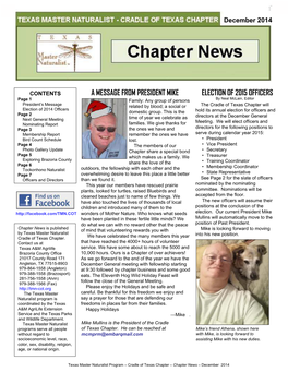 Chapter News Is Published of Mind That Volunteering Rewards You with Mike Is Looking Forward to Moving by Texas Master Naturalist Into His New Position