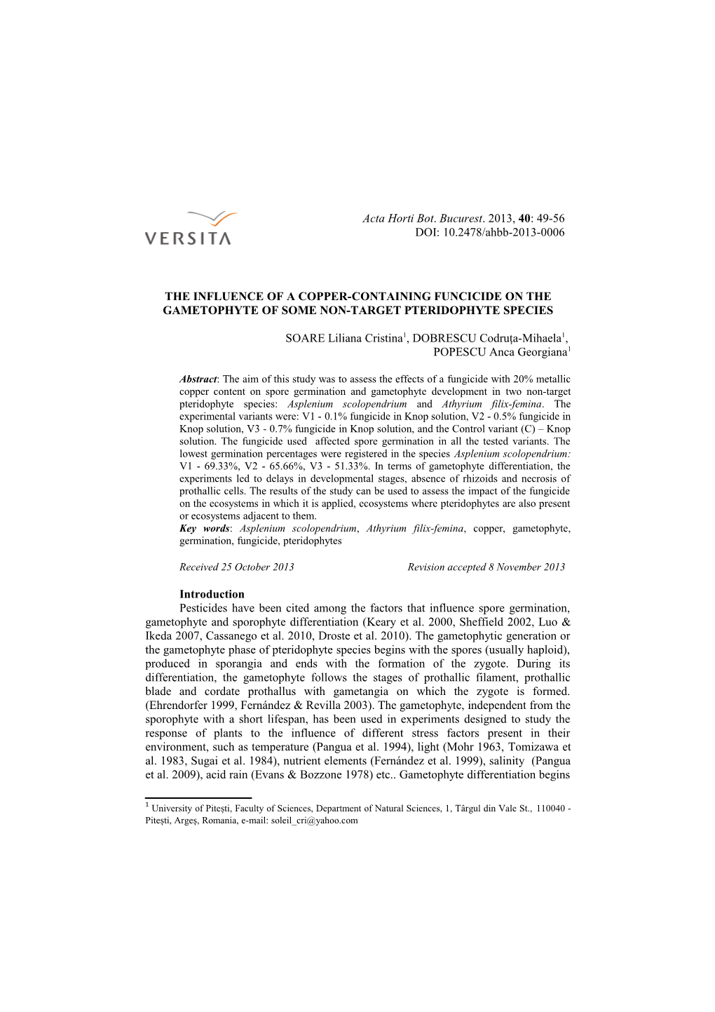 Acta Horti Bot . Bucurest. 2013, 40: 49-56 DOI: 10.2478/Ahbb-2013