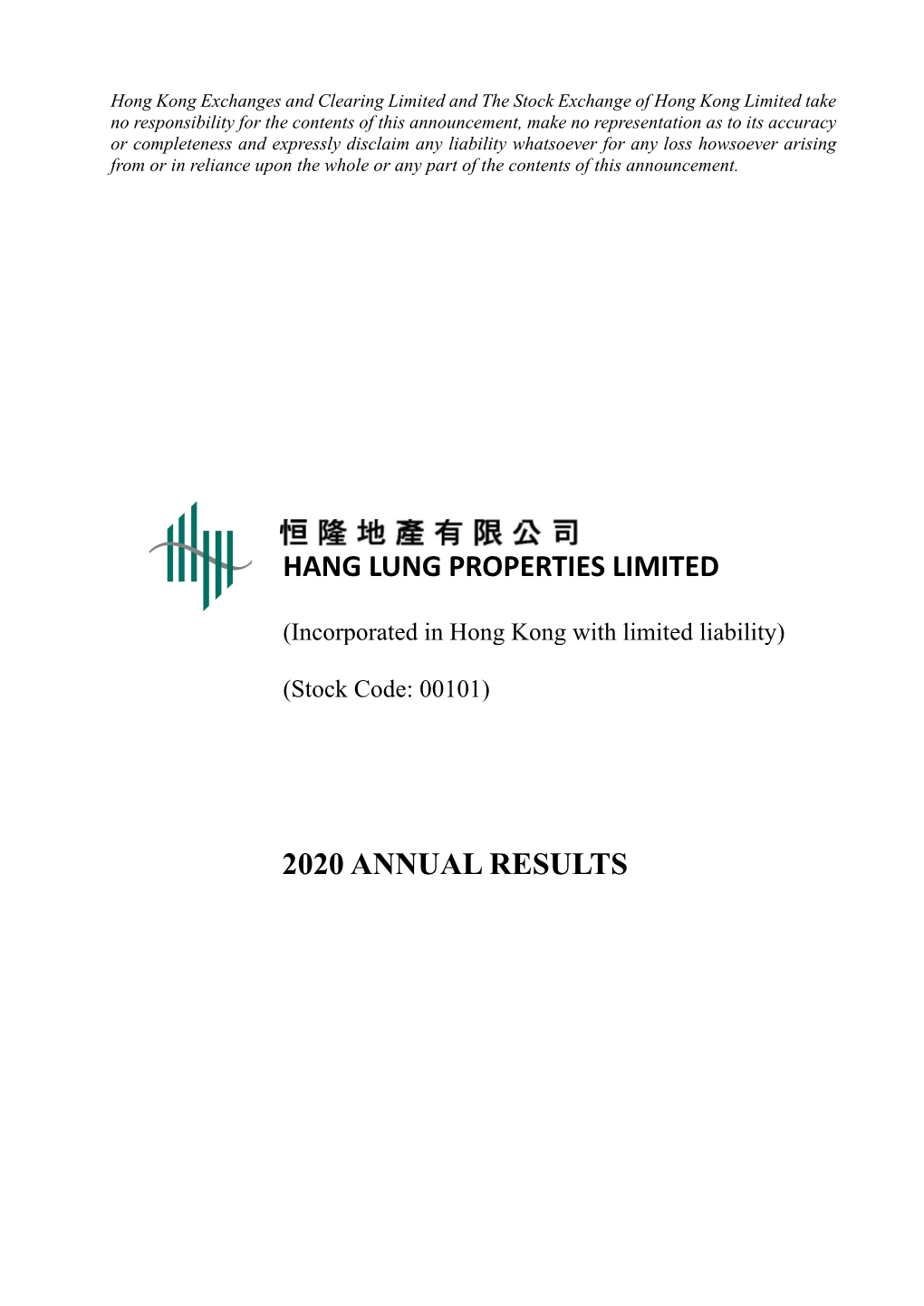 Hang Lung Properties Limited 2020 Annual Results