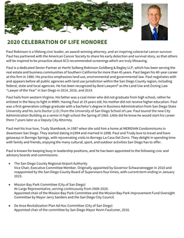 2020 Celebration of Life Honoree