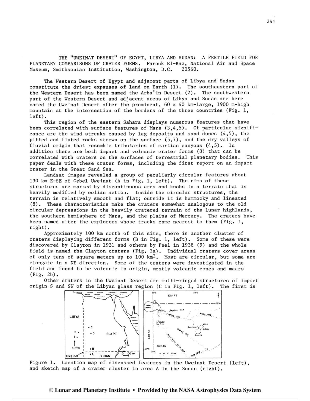 The "Uweinat Desert" of Egypt, Libya and Sudan: a Fertile Field for Planetary Comparisons of Crater Forms