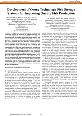 Development of Ozone Technology Fish Storage Systems for Improving Quality Fish Production