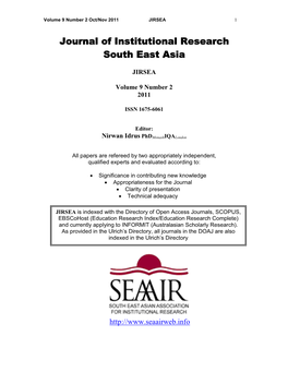Journal of Institutional Research South East Asia