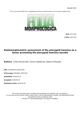 Radiomorphometric Assessment of the Pterygoid Hamulus As a Factor Promoting the Pterygoid Hamulus Bursitis