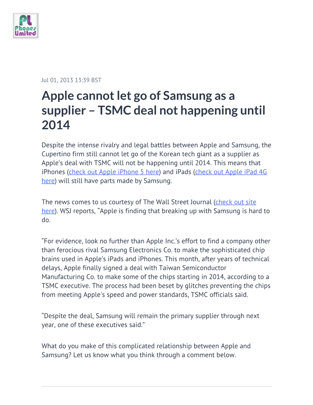 Apple Cannot Let Go of Samsung As a Supplier – TSMC Deal Not Happening Until 2014