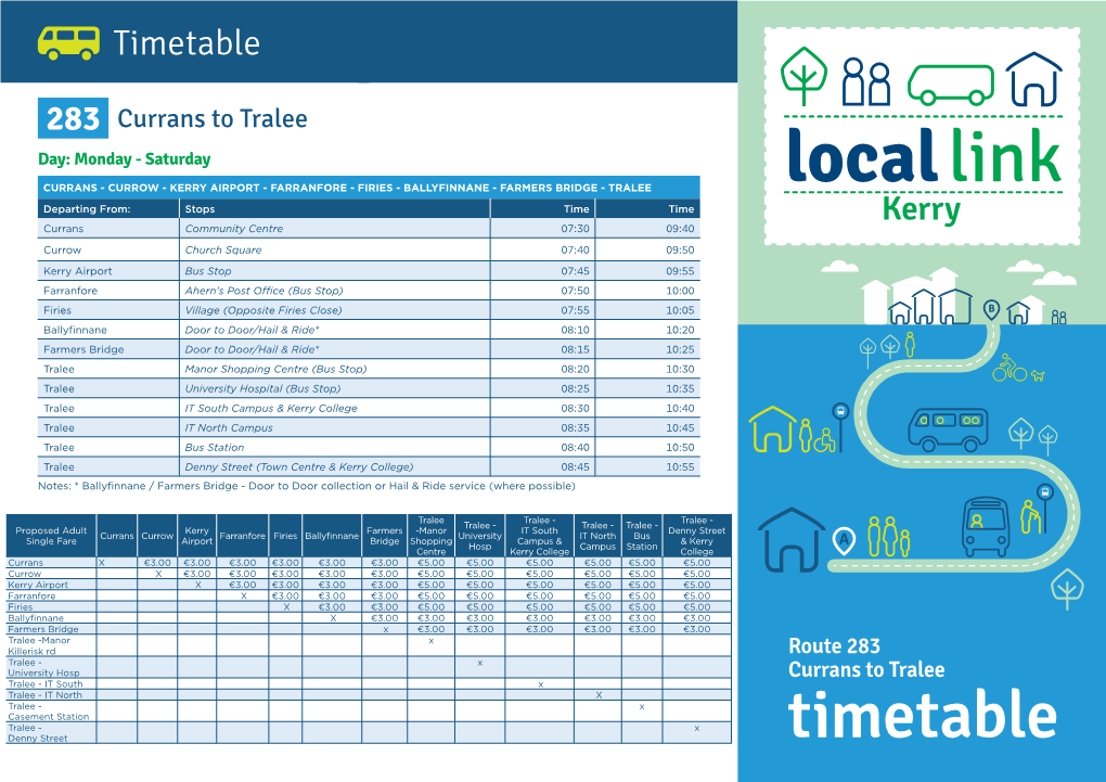 Currans, Currow, Kerry Airport, Farranfore, Firies to Tralee Timetable