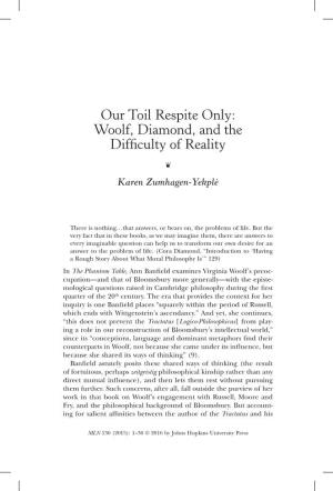 Our Toil Respite Only: Woolf, Diamond, and the Difficulty of Reality
