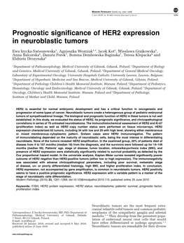 Prognostic Significance of HER2 Expression in Neuroblastic Tumors