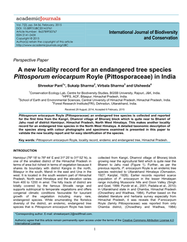 A New Locality Record for an Endemic Endangered Tree Species