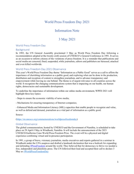 World Press Freedom Day 2021 Information Note 3 May 2021