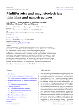 Multiferroics and Magnetoelectrics: Thin Films and Nanostructures