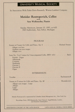 Mstislav Rostropovich, Cellist with Sara Wolfensohn, Pianist