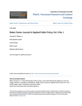 Baker Center Journal of Applied Public Policy, Vol. II No. I